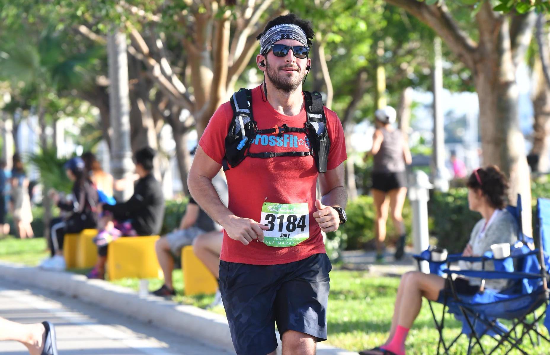 Joey on the last leg of the Palm Beaches Half Marathon
