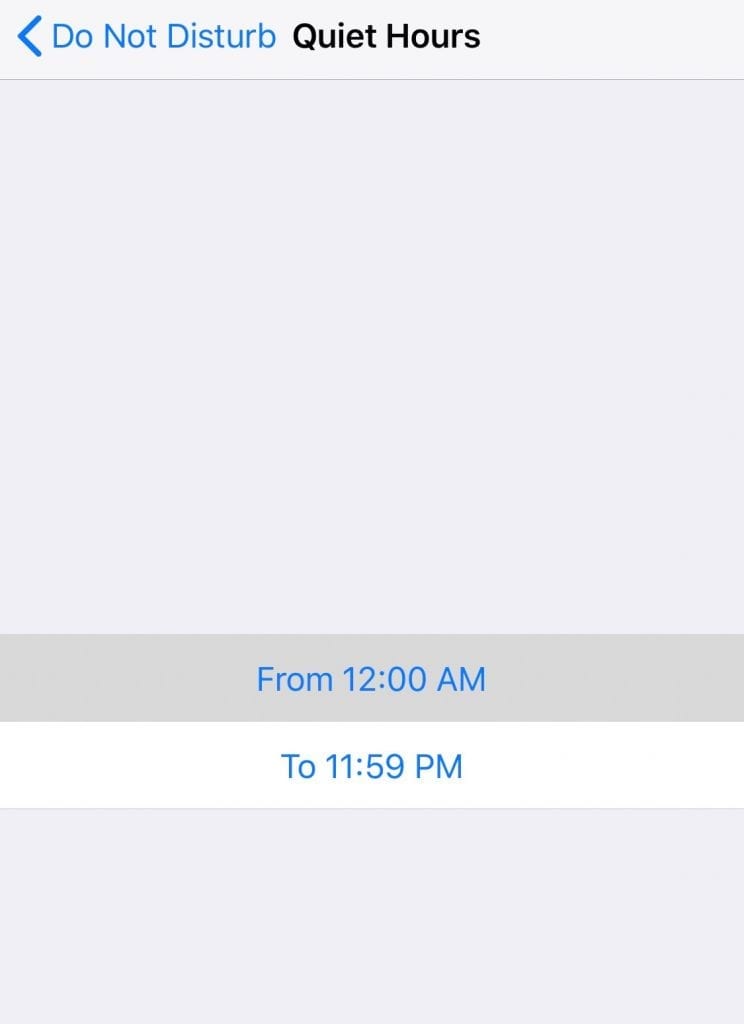 Quiet Hour settings for the iPhone Do Not Disturb feature